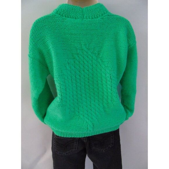 Hand Knit Merino Wool Toddler Sweater Green Baby Pullover Cardigan - Picture 5 of 5
